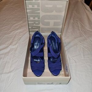 BCBGeneration BG-Jet Blue Fusion Snakeskin Elastic Strappy Stiletto Heels 8M